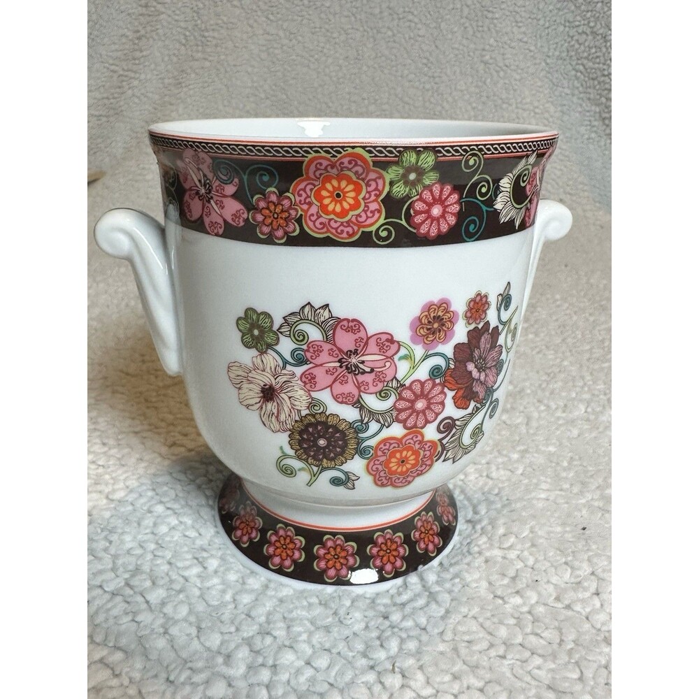 VERA BRADLEY Mod Floral Pink Planter Vase w/ Handles Andrea by Sadek